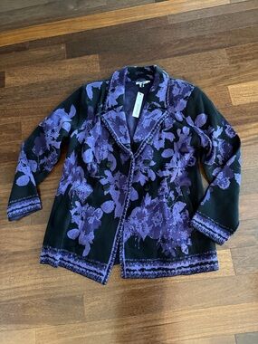 Chico's Black & Purple Floral Blazer Jacket